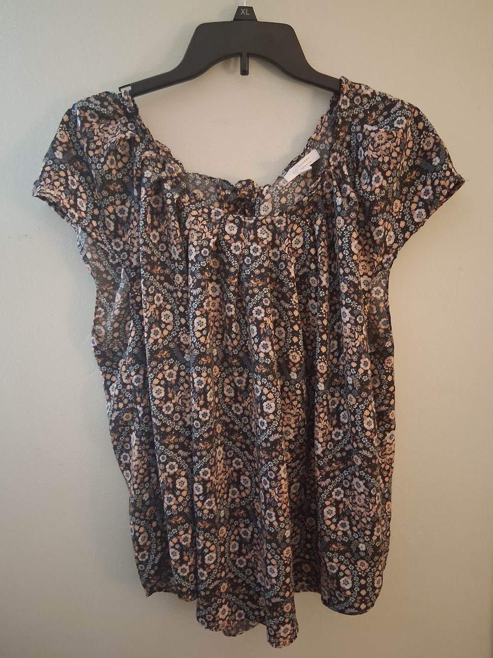 LC Lauren Conrad Black Floral Peasant Top